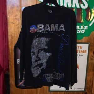 Obama Black Large Long Sleeve Bedazzled T-shirt Top Tee